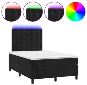 3136355 vidaXL Pat cu arcuri, saltea și LED, negru, 120x200 cm, catifea