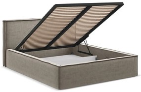 Pat matrimonial taupe tapițat cu spațiu de depozitare cu somieră 160x200 cm Anani – Makamii