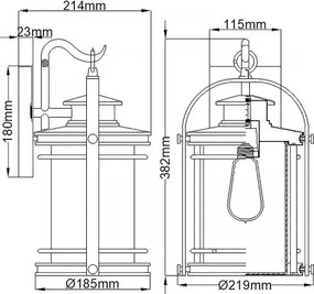 Quintiesse QN-BOOKER-M-IA - Lampă de perete pentru exterior BOOKER M 1xE27/60W/230V IP44 crom mat