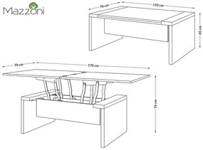 Mazzoni SPACE Stejar Artisan/Antracit (Gri închis) - MĂSUȚĂ EXTENSIBILĂ CU RIDICAREA BLATULUI MĂSUȚĂ DE CAFEA