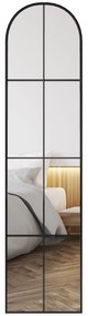 HOMCOM Oglindă mare de perete sau pe podea 40 x 160 cm de fereastră arcuită cu cadru metalic, film antifisurare, negru | Aosom Romania