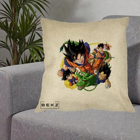 Perna Personalizata Dragon Ball Goku si Shenron Actiune, 40x40 cm, Crem, Husa Detasabila, Perna Inclusa, BEKZ®