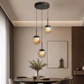 Lustra cu 3 pendule LED, Solis, Sticla Efect Champagne si Metal Bronz