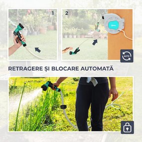 Outsunny Tambur Furtun de Grădină Retractabil, Rotativ la 180° și Sistem de Blocare, 55x20x42 cm, Gri | Aosom Romania