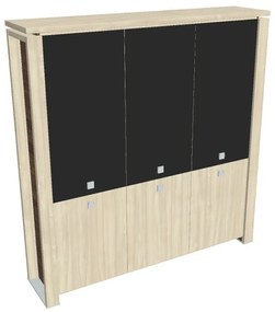 Dulap înalt Verno+ 200 x 46 x 210 cm, uși combinate, salcâm / negru