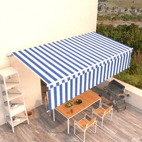 vidaXL Copertină retractabilă manual cu stor, albastru&amp;alb, 6x3m