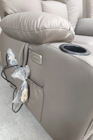 RESIGILAT- Fotoliu Electric Power Lift&Recliner, ridicare și rabatare, masaj și incalzire, porturi USB, suporturi pentru pahare, buzunare laterale, telecomenzi, PU, Gri