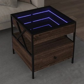 847716 vidaXL Măsuță de cafea cu LED infinity, stejar maro, 50x50x51 cm