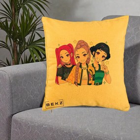 Perna Personalizata K-pop HUNTRX Trio Anime Stele, 40x40 cm, Galben, Husa Detasabila, Perna Inclusa, BEKZ®