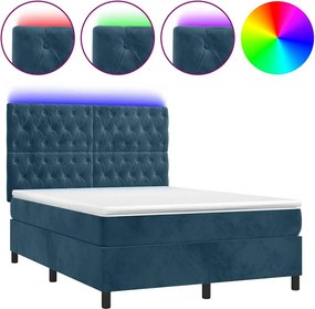 vidaXL Pat cu arcuri, saltea și LED, gri închis, 140x200 cm, catifea