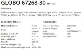 Plafoniera LED design modern Mattia negru mat