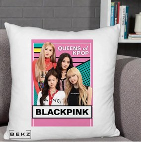 Perna Personalizata BLACKPINK Queens of Kpop, 40x40 cm, Alb Pufos, Husa Detasabila, Perna Inclusa, BEKZ®