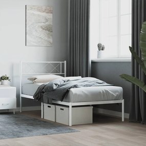 372316 vidaXL Cadru de pat metalic cu tăblie, alb, 75x190 cm