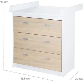 Comodă de copii albă/în culoare naturală înaltă cu aspect de lemn de stejar cu masă de schimbat 89x98 cm Gabriella – Roba