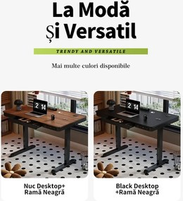 RESIGILAT- Birou Electric Reglabil pe Înălțime cu Sertar Ascuns, Încărcare Wireless & USB, Senzor de siguranță, 120x60, Nuc/Negru