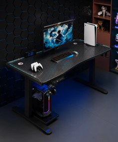 KRYON GT15 – Birou Gaming Electric, 2 Motoare, Reglare 67–112 cm, RGB, Încărcare Wireless, Memorie 3 Poziții, Blat Carbon, 120 kg, 140x60 cm, Negru
