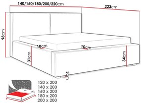 Pat matrimonial 180 cm Sekozzo (Bej) (cu somieră) (cu sp. depozitare). 1104408
