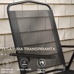 Outsunny Set de Exterior din 3 Piese cu Masă cu Blat din Sticlă și 2 Scaune Pliabile din Plasă, Ф45x50 cm, Gri Deschis | Aosom Romania