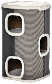 PawHut Catedrală pentru zgâriere de 74 cm înălțime cu trei nivele cu pernă, margine plușată, peșteră pentru pisici, catedrală zgârieră pentru pisici mici, Gri+ Alb | Aosom Romania
