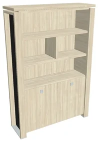 Dulap înalt Verno+ S 140 x 46 x 210 cm, cu rafturi, salcâm / negru
