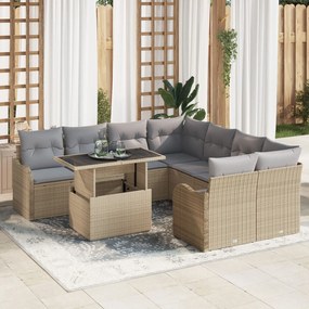 vidaXL Set de canapele pentru grădină cu pernă 9 pcs Bej Rattan poli