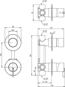 SILIA Baterie de duș incastrat BQS_R44P Finisaj: auriu periat