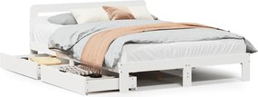 vidaXL Cadru de pat fără saltea, alb, 140x190 cm, lemn masiv de pin