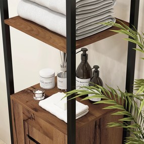 kleankin Mobilier de baie coloană industrial 3 rafturi deschise ușă cu lamele rafturi reglabile marron rustique | Aosom Romania