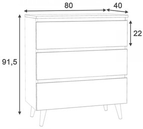 COA504 - Comoda 80 cm, cu 3 sertare pentru dormitor, living, dining: Alb-Maro
