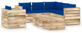 Set mobilier gradina cu perne, 8 piese, lemn verde tratat albastru si maro, 8