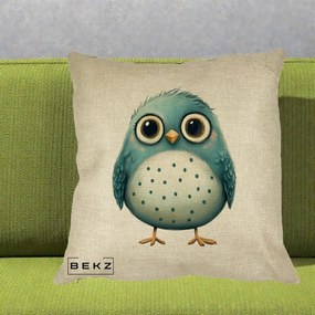 Perna Decorativa Pasare Teal cu Buline Teal, 40x40 cm, Crem, Husa Detasabila, Perna Inclusa, BEKZ®