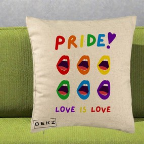 Perna Personalizata Pride Love is Love Curcubeu, 40x40 cm, Bej, Husa Detasabila, Perna Inclusa, BEKZ®