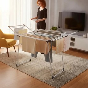 Uscător de rufe pliabil Kinghoff KH 2041, 25 m, până la 20 kg, capete antiderapante, oțel, alb/gri