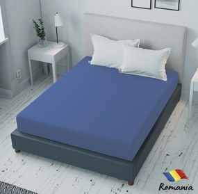 Cearceaf de pat albastru cu elastic Evostar bumbac100% ranforce /90x200 cm dimensiune standard