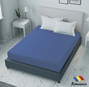 Cearceaf de pat albastru cu elastic Evostar bumbac100% ranforce /90x200 cm dimensiune standard