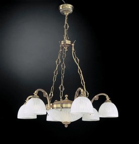Candelabru cu 6 brate clasic design italian din alama, sticla 5650 RA-L. 5650/6+2