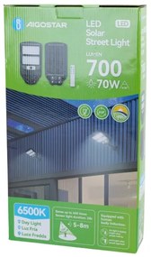 Lampă LED stradală solară cu senzor Aigostar LED/70W/3,2V 4000 mAh IP65 6500K + telecomandă