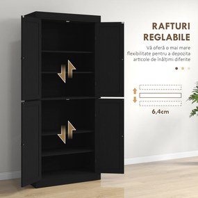 HOMCOM Dulap Înalt de Bucătărie cu 6 Rafturi și 2 Uși, Dulap cu Rafturi Reglabile din Lemn, 76x40,5x184 cm, Alb | Aosom Romania