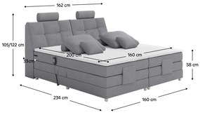 Pat electric reglabil, arcuri, gri, 160x200, POLERMA NEW