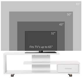 Dulap TV modern pentru TV pana la 65", Dulap TV deschis din PAL cu sertar, 135x35x41,7 cm, Alb HOMCOM | Aosom RO