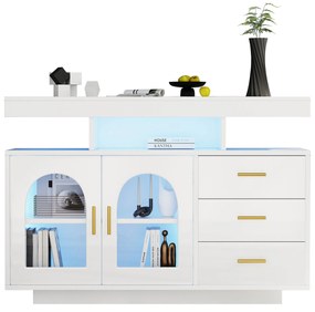 Comodă cu LED, Dulap pentru Cafea și Comodă cu Sertare, Luminos cu 16 Culori, pentru Living și Sala de Mese, 120x40x80 cm, Alb