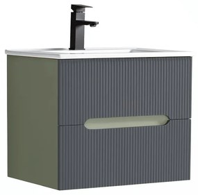 Trent 60 dulap de baie inferior cu chiuvetă ceramică (2 sertare) verde măslin-gri antracit