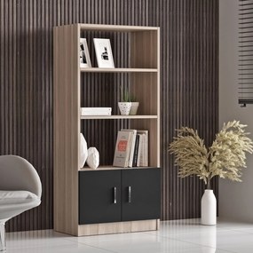 Set de mobilier de birou Clabber, Alb - Stejar - Nuc, 4 piese Biblioteca - Birou - Masa - Rollbox