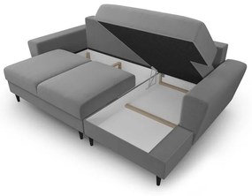 Colțar gri deschis extensibil, cu spațiu de depozitare cu tapițerie din catifea (cu colț pe partea dreaptă, cu șezlong) Kyoto – Cosmopolitan Design