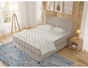 Pat tapițat ALICIA 140x200 cm, bej, cu saltele și topper incluse, cu spațiu de depozitare