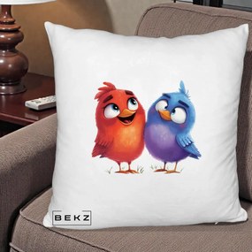 Perna Decorativa Pasarele Vesele Duo, 40x40 cm, Alb Pufos, Husa Detasabila, Perna Inclusa, BEKZ®