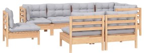 Set mobilier gradina cu perne gri, 8 piese, lemn masiv pin Maro  si gri, 1