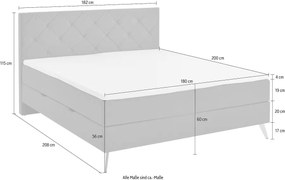 Boxspring 180x200 cm, lada de depozitare, saltele și topper inclus, culoare gri antracit, material țesătură, cu picioare înalte