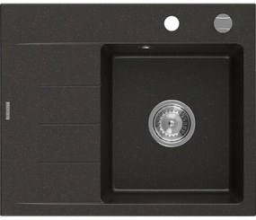 Mexen Ben chiuvetă granit 1-camerală cu scurgător dreapta 600 x 500 mm, negru/auriu metalizat, sifon cromat - 6523605000-75