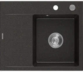 Mexen Ben chiuvetă granit 1-camerală cu scurgător dreapta 600 x 500 mm, negru/auriu metalizat, sifon cromat - 6523605000-75